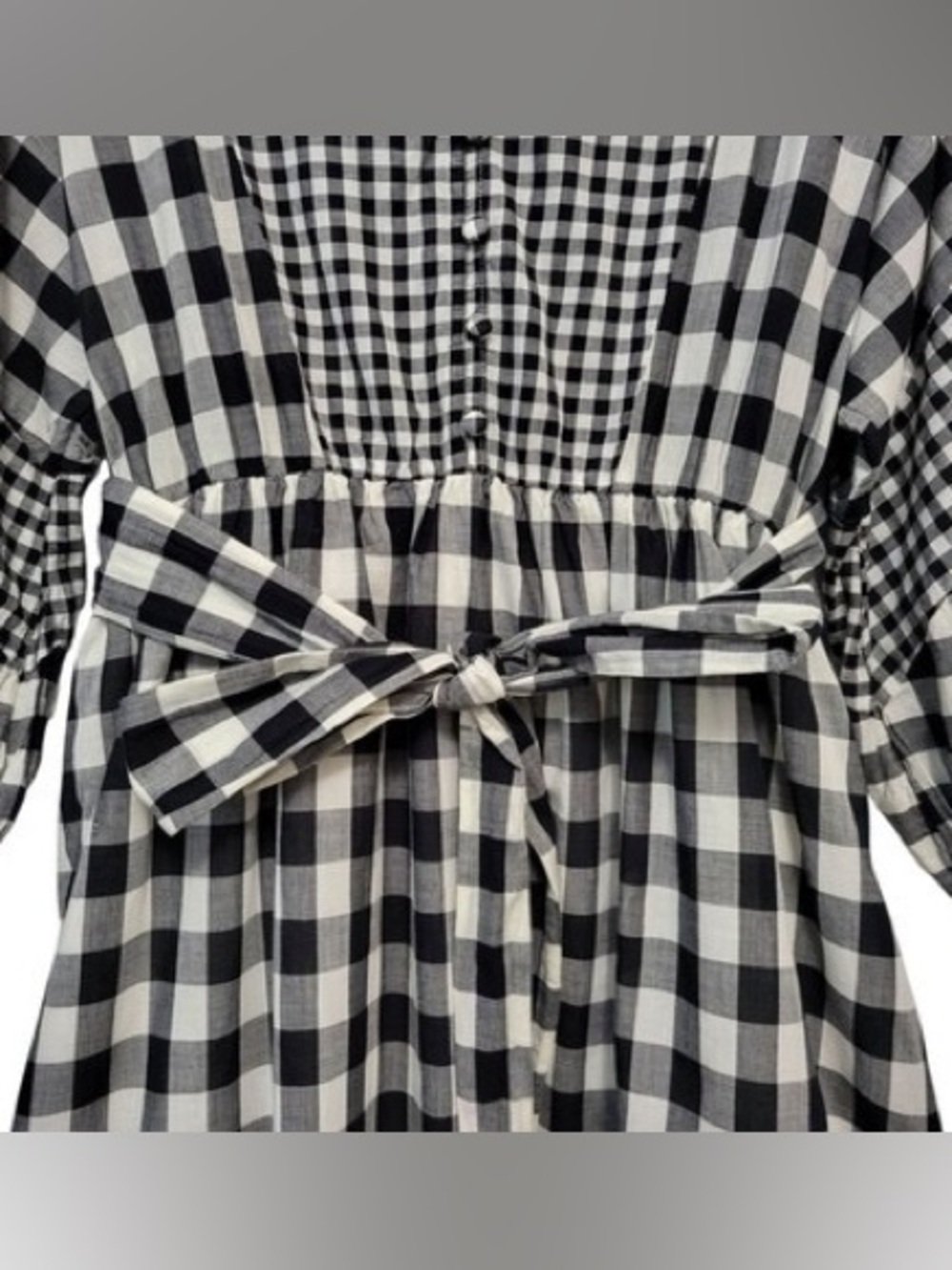 J Crew Black & White Gingham Button-Front Midi Dress with Tie Waist - Picture 14 of 14